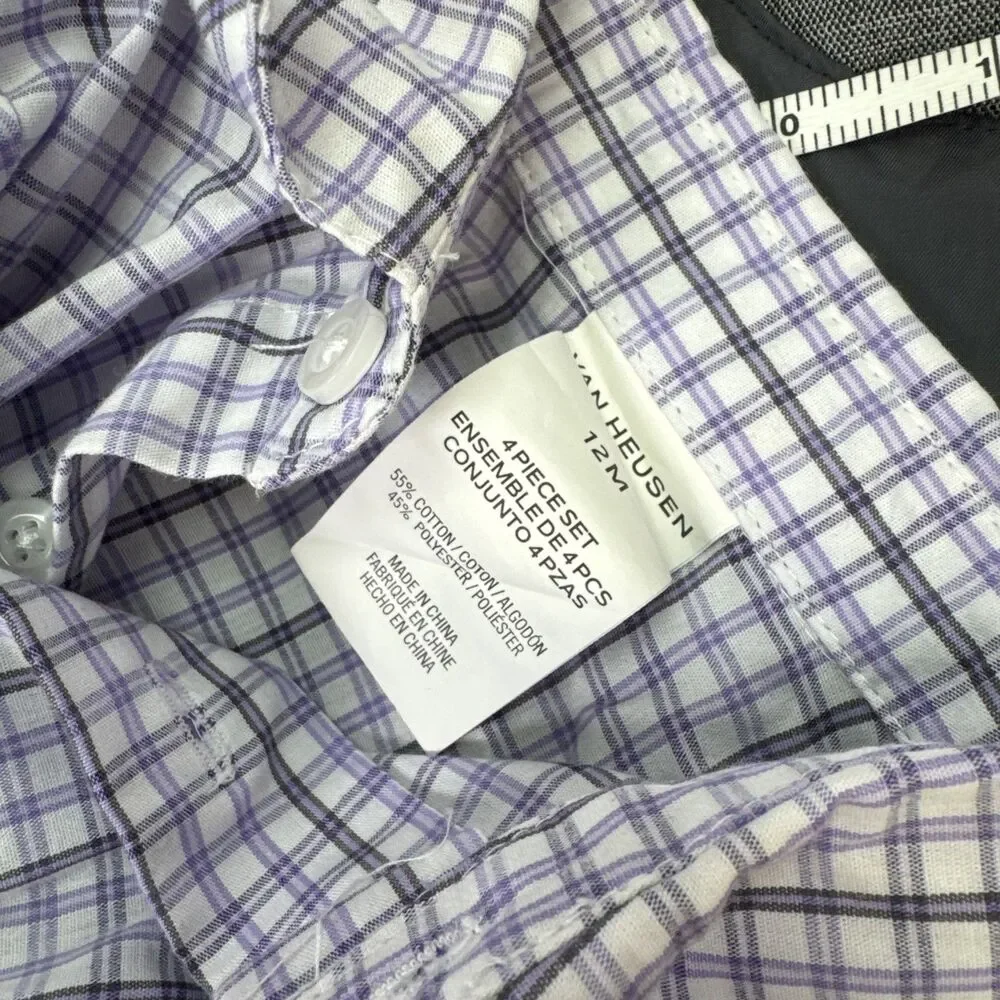 Van Heusen Baby Boy Shirt Vest Pants Tie Outfit 12 Month Gray Purple
